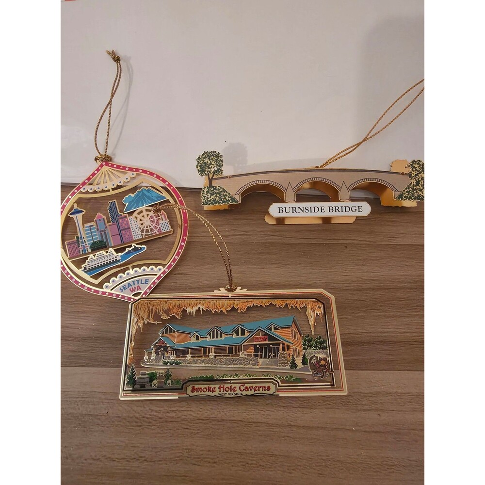 Metal destination ornaments